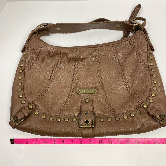 Isabella Fiore | Whip Flashback Audra Brown Pebble Leather Studded Hobo Handbag - Picture 10 of 11